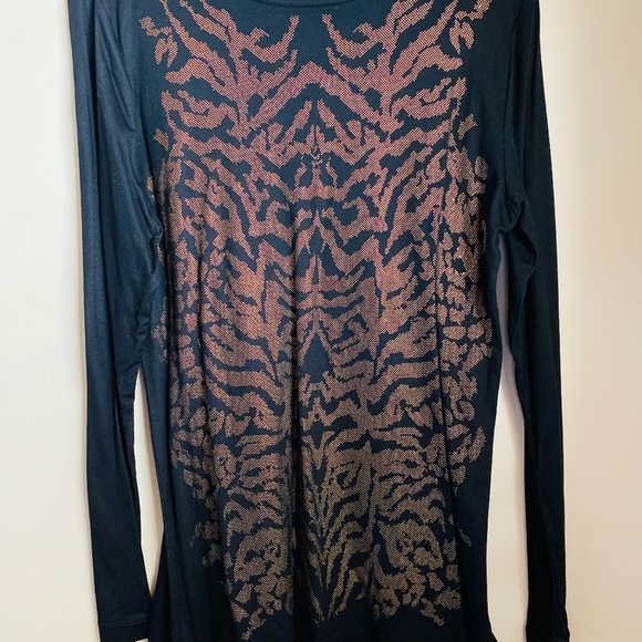 Copper foil printed black tee shirt tunic - Picture 1 of 2